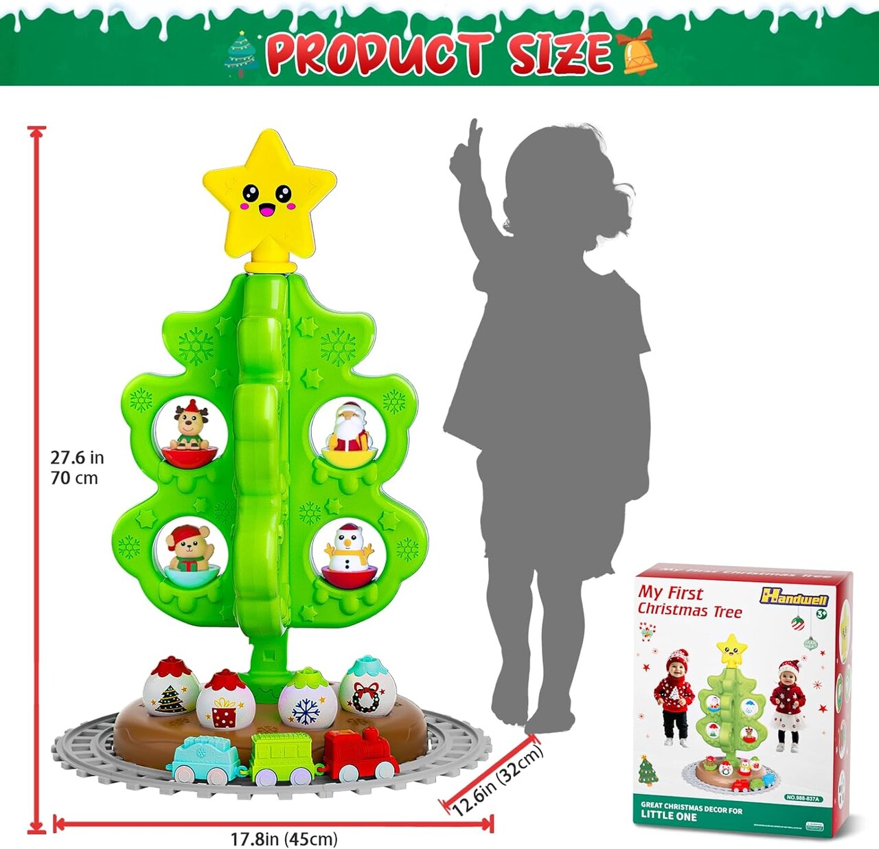 My First Christmas Tree for Toddlers: Kids Christmas Tree Toy Set with DIY Train Set&Tracks, Roly Poly Toys 18 Colorful Decorations Ornaments for Little One Xmas Birthday Gifts for Boys & Girls 1.5+